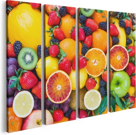 Artaza Canvas Schilderij Vierluik Kleurrijke Fruit Achtergrond - 80x60 - Foto Op Canvas - Canvas Print
