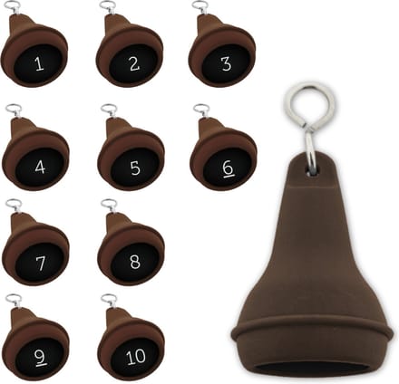 Peervormige sleutelhangers 10 stuks (+ gravering 1 t/m 10) - Bruin