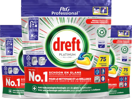 Dreft Platinum Lemon All in 1 Vaatwastabletten - 75 tabs - Voordeelverpakking 3 stuks