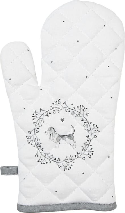 Clayre & Eef Ovenwant 18x30 cm Wit Grijs Katoen Hond