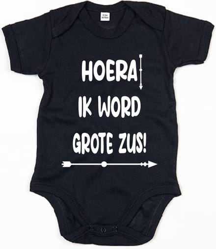 Rompertje Hoera Grote Zus-Zwart-3-6 Maanden