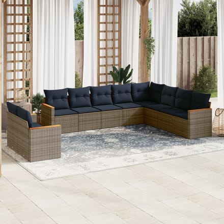 vidaXL - 10-delige - tuinbankset - met - kussens, - grijs - polyrotan