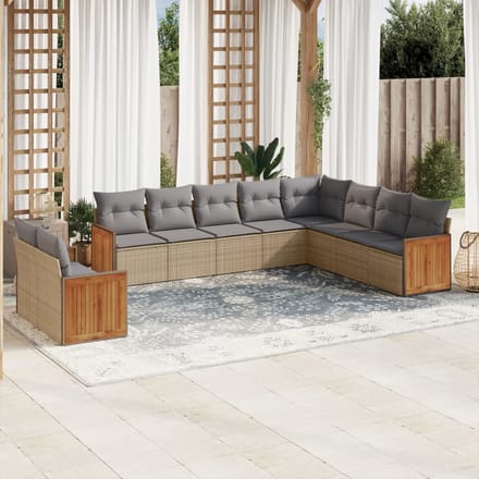 vidaXL - 10-delige - Loungeset - met - kussens - poly - rattan - beige