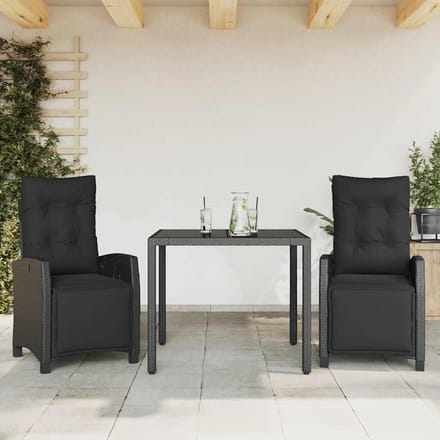 vidaXL - 3-delige - Tuinset - met - kussens - poly - rattan - zwart