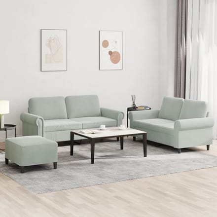vidaXL - 3-delige - Loungeset - met - kussens - fluweel - lichtgrijs