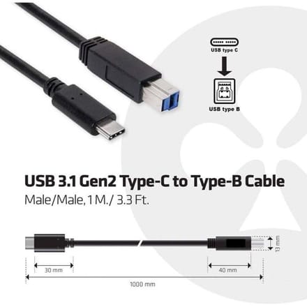 club3D CAC-1524 USB-kabel USB 3.2 Gen1 USB-C stekker, USB-B stekker 1.00 m Meerdere kleuren