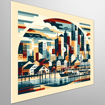 Abstract haven schilderij | Haven Horizon: Een Abstracte Ode aan de Schoonheid van Zeehaven | Kunst - 40x40 centimeter op Canvas | Foto op Canvas