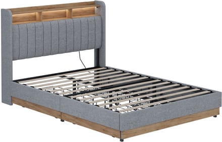Vitalispa Nura Gestoffeerd bed – 140x200 cm met 4 laden Grijs