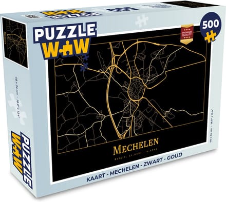 Puzzel Kaart - Mechelen - Zwart - Goud - Legpuzzel - Puzzel 500 stukjes