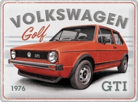 VW Golf GTI 1976. Metalen wandbord in reliëf 30 x 40 cm.