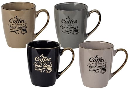 Bellatio design Koffiemokken - set van 8x - Coffee is the best idea - multi kleuren - 360 ml