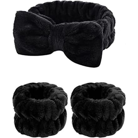 3 stuks/set Gezichtswaspak Hoofdbanden Voor Vrouwen Herbruikbaar Spa Polsband Zachte Microvezel Handdoek Haarband Meisjes Hardlopen Sport Pols Zweetband zwart