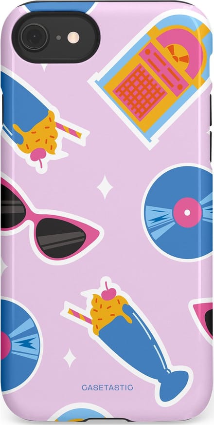 Casetastic hoesje geschikt voor Apple iPhone SE / Apple iPhone 7 / Apple iPhone 8 - Dubbellaagse bescherming - Jukebox vibes - Fashion Case - Lichtroze Lavendel Wit Lichtblauw