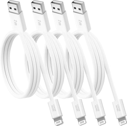 Usb kabel geschikt voor Apple iPhone, iPad en AirPods - Lightning naar usb kabel - Oplaadsnoer - 4 stuks - 2 meter - Wit