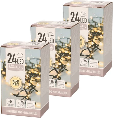Anna's Collection Kerstverlichting - 3x -timer - 20 Led's - warm wit - lichtsnoer
