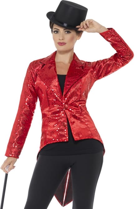 Smiffys - Sequin Tailcoat Kostuum Jacket - S - Rood
