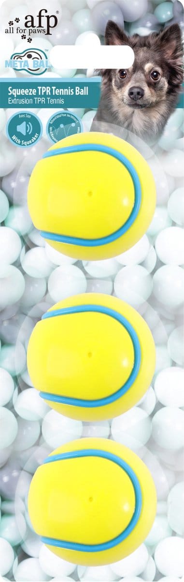 All For Paws Squeeze Tpr Tennis Ball 3 Pack - Hondenspeelgoed - Ø6.3 cm Geel Blauw