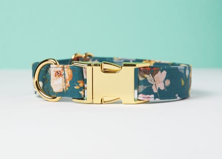 Awesome Paws halsband hond - Honden Halsband met rozen - Handmade - Groen - Maat L