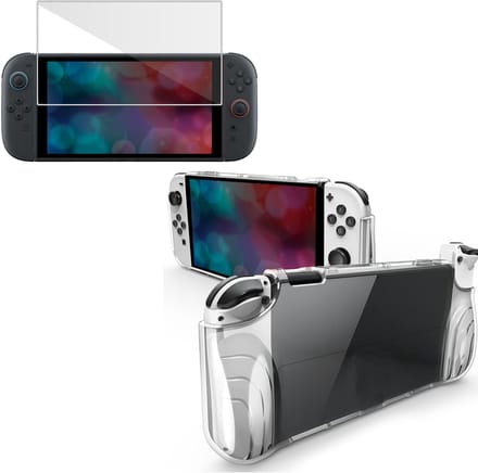 Hoesje + Screenprotector geschikt voor Nintendo Switch 2 Hoesje Screenprotector - Tempered Glass - Extreme Shock Case Transparant