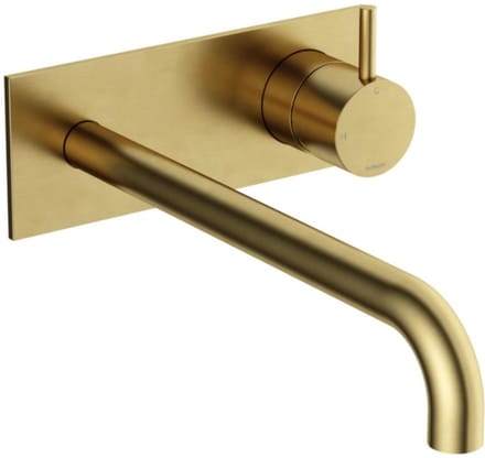Hotbath Cobber CB106EXT25 afbouwdeel inbouw wastafelkraan met achterplaat en 25cm uitloop geborsteld messing PVD