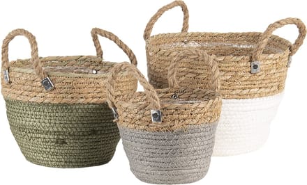 Clayre & Eef Opbergmand Set van 3 Ø 24 Ø 22 Ø 17 cm Bruin Wit Zeegras