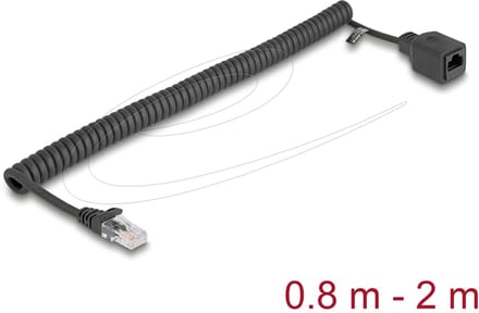 Delock RJ45 Coiled Cable plug to jack Cat.5e UTP 0.8 m to 2 m black