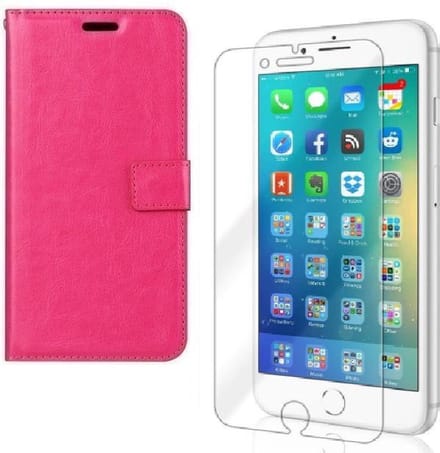 Bookcase Geschikt voor: iPhone 7 Plus / 8 Plus - roze - portemonee hoesje + 2X Tempered Glass Screenprotector