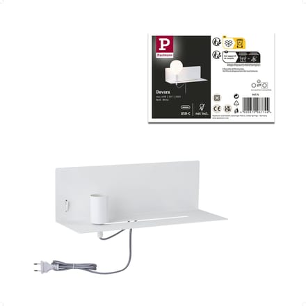 Wandlamp Devara USB C E27 3000K 400lm 230V 4,3W dimbaar Wit mat