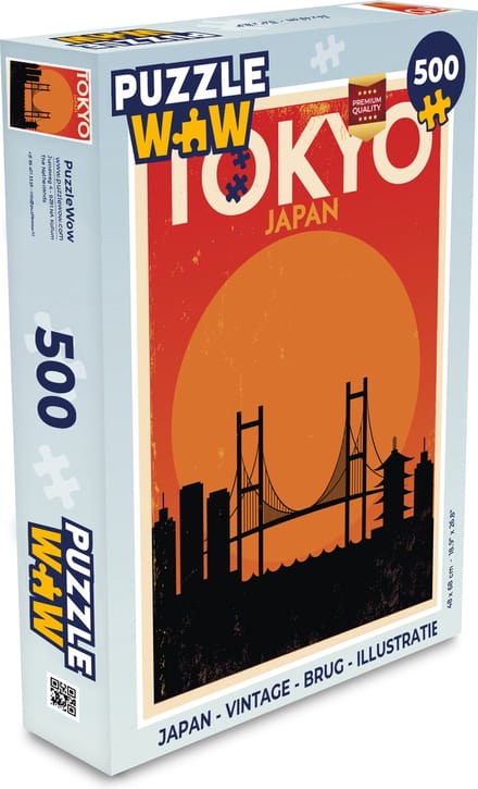 Puzzel Japan - Vintage - Brug - Illustratie - Legpuzzel - Puzzel 500 stukjes