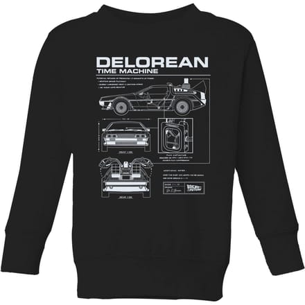 Back To The Future Delorean Schematic Kids' Sweatshirt - Black - 110/116 (5-6 jaar)