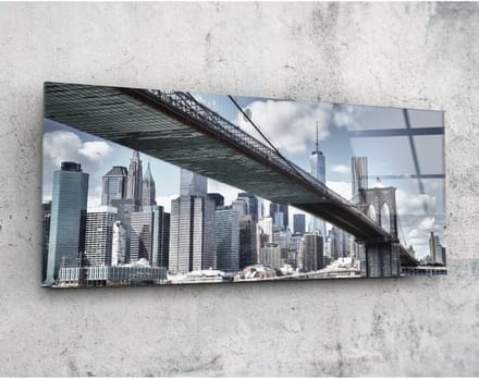Panorama Glasschilderij - Brooklyn Bridge - Landschappen - 92 x 36 cm