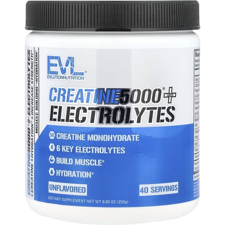 EVLution Nutrition, Creatine5000® Plus Elektrolyten, Ongezoet, 250 g (8,82 oz)