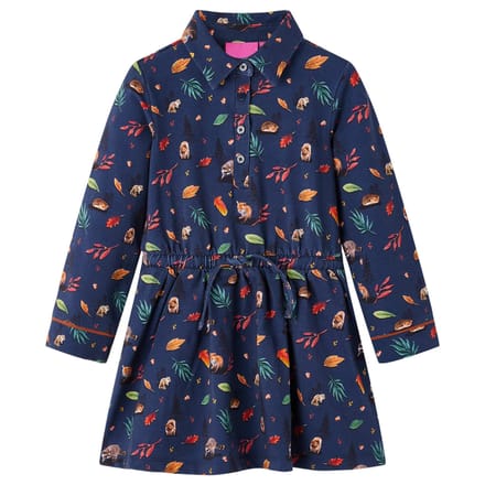 vidaXL Kinderjurk met lange mouwen 128 marineblauw