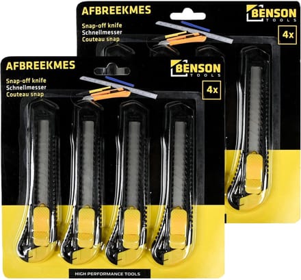 Benson Afbreekmessen - 8x stuks - zwart/geel - breed - scherp mes