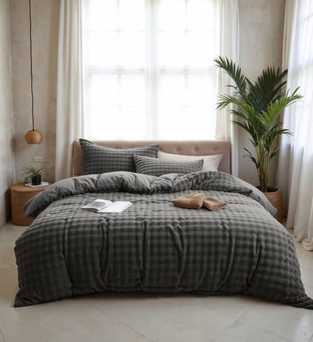 Sleeptime dekbedovertrek Pom Pom Antraciet 140 x 220 cm