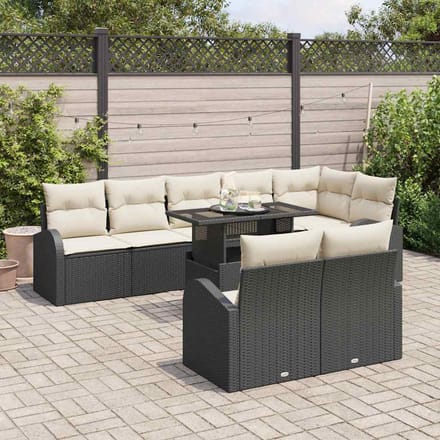 vidaXL - Tuinbank - Set - 9 - st - Zwart - en - Crème - 100 - x - 55 - x - 73 - cm - poly - rattan