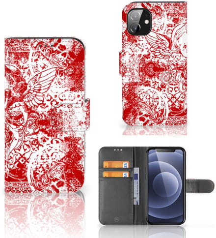 Telefoonhoesje met Naam Apple iPhone 12 Mini Angel Skull Rood