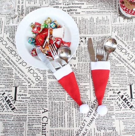 Kerstmuts Bestekhouder Decoratieve Mes Vork Servies Houder Set Kerst Hoed - 4 Stuks