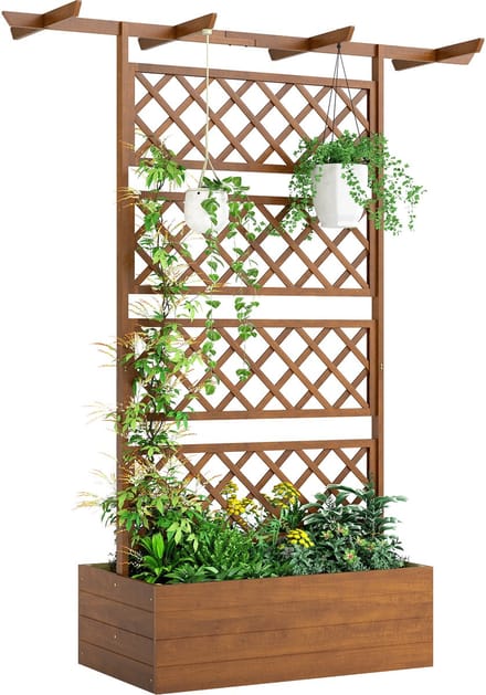 Outsunny verhoogde plantenbak met klimrek en dak - Moestuinbak - Kweekbak - Plantenbak met rek - Oranje