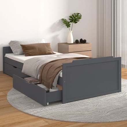 vidaXL - Bedframe - met - lades - massief - grenenhout - donkergrijs - 90x200 - cm