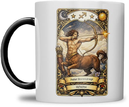 Sterrenbeeld mok - Boogschutter - Zwart - Tarot mok - Gepersonaliseerd met naam en datum