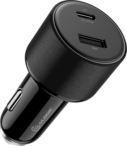 Alogic Rapid Power 2-poorts autolader (100W) – USB-C Max Vermogen 100W – USB-A Max Vermogen 18W – Max Gecombineerd Vermogen 83W - Zwart
