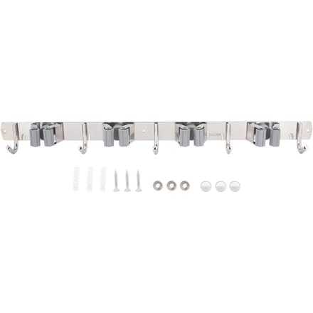Support mural en acier inoxydable 304 gris pour balais et serpillères, avec 4 supports et 5 crochets white