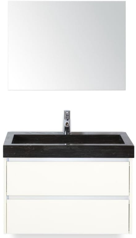 Dante Badmeubelset 80 cm - Wit Hoogglans - Wastafel Hardsteen Wit Lucca met Spiegel