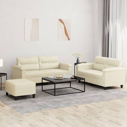 vidaXL - 3-delige - Loungeset - met - kussens - kunstleer - crème