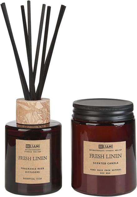 DARK ELEGANCE - Geurkaars met geurstokjes - Bruin - Linnen - Soja wax