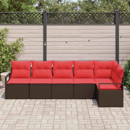 vidaXL - Tuinbank - Set - 6 - st - Bruin - en - Rood - poly - rattan
