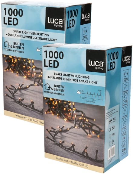 Luca Lighting Kerstverlichting - 2x - 1000 lampjes warm wit - 20 m - clusterverlichting