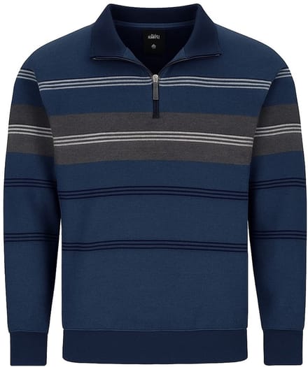 Hajo - Heren sweater met rits - blauw gestreept - Maat M