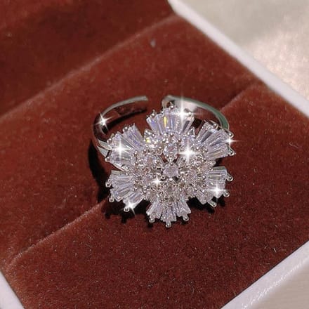 Koreaanse Zirkonia Kristallen Sieraden Sneeuwvlok Ring Ketting Oorbel Set gray
